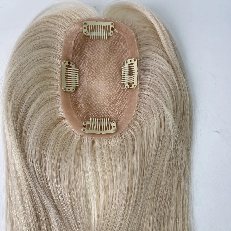 3*5 Inch Mono Base Human Hair Topper in Platinum #60 Blonde color YR0054